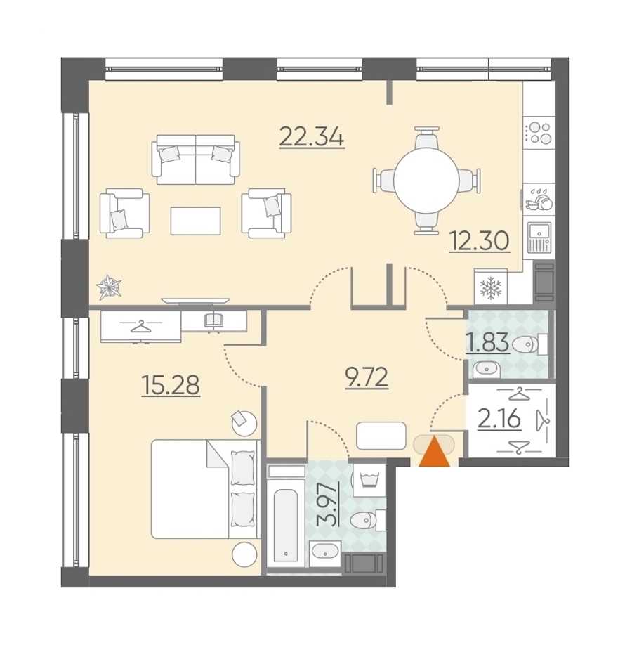 Однокомнатная квартира в : площадь 67.6 м2 , этаж: 5 – купить в Санкт-Петербурге
