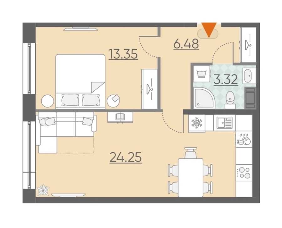 Однокомнатная квартира в : площадь 47.4 м2 , этаж: 8 – купить в Санкт-Петербурге