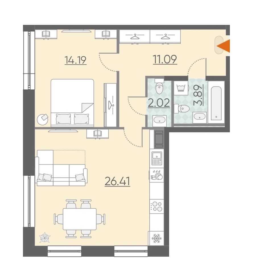 Однокомнатная квартира в : площадь 57.6 м2 , этаж: 11 – купить в Санкт-Петербурге