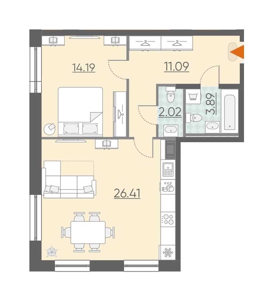 Однокомнатная квартира в : площадь 57.6 м2 , этаж: 8 – купить в Санкт-Петербурге