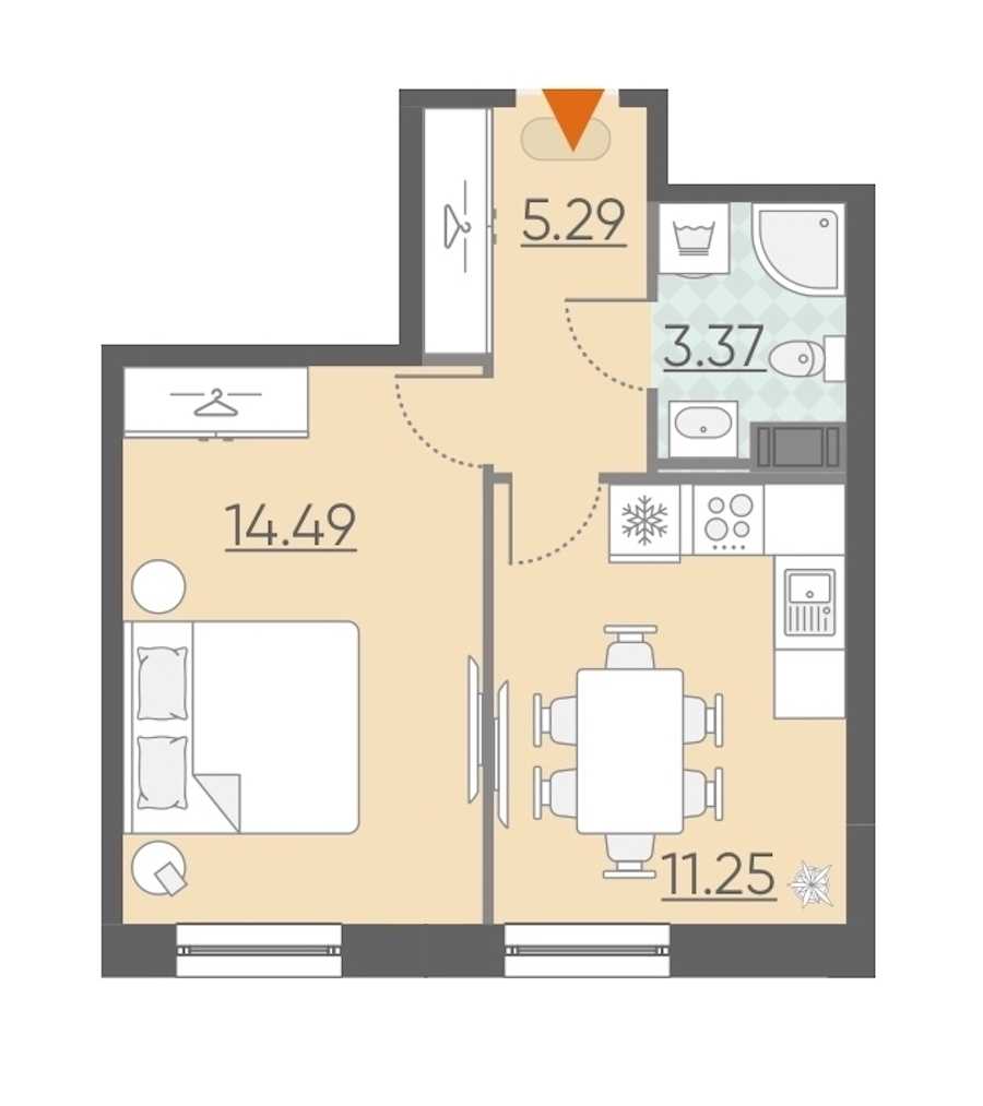 Однокомнатная квартира в : площадь 34.4 м2 , этаж: 9 – купить в Санкт-Петербурге