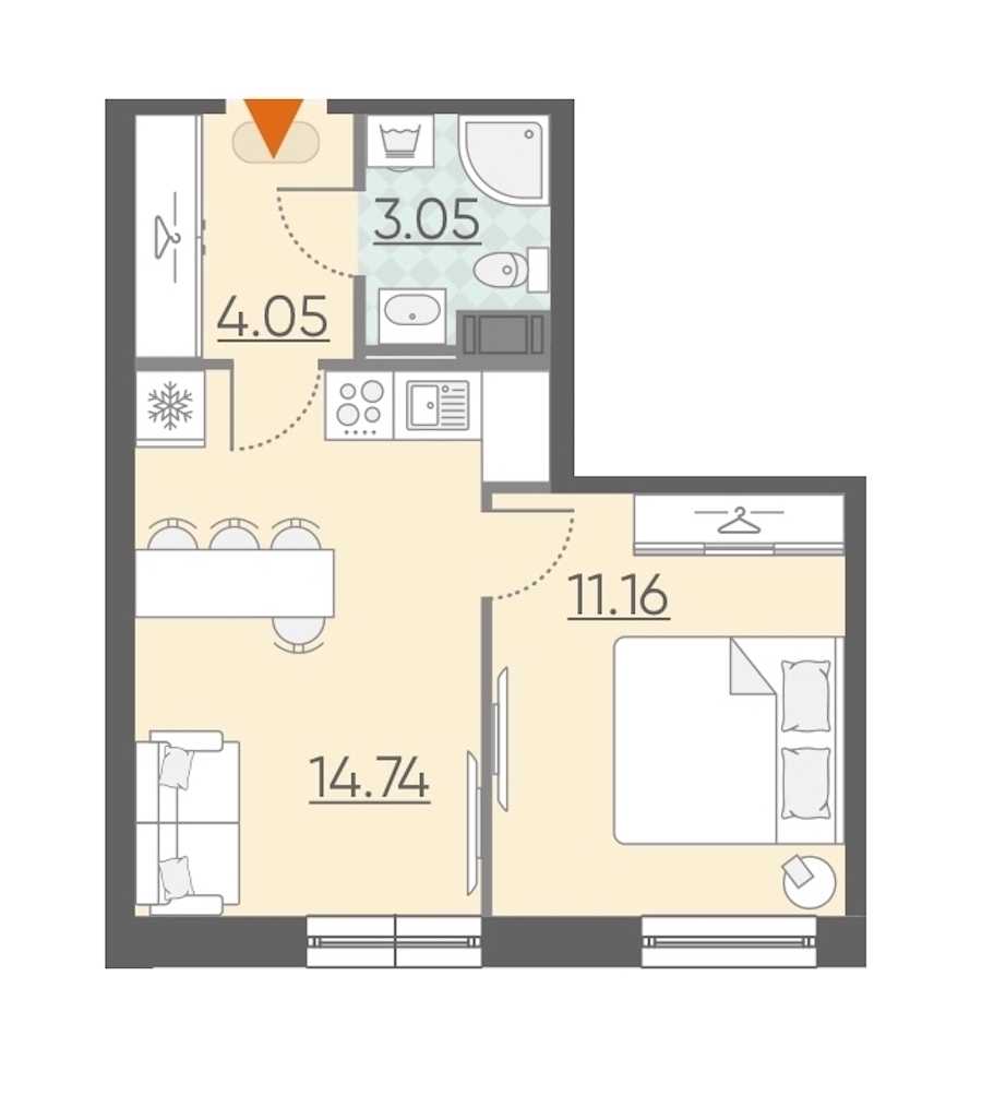 Однокомнатная квартира в : площадь 33 м2 , этаж: 11 – купить в Санкт-Петербурге