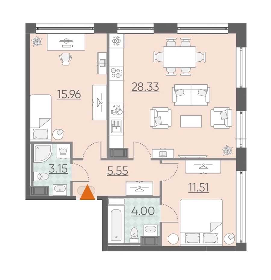 Двухкомнатная квартира в : площадь 68.5 м2 , этаж: 4 – купить в Санкт-Петербурге
