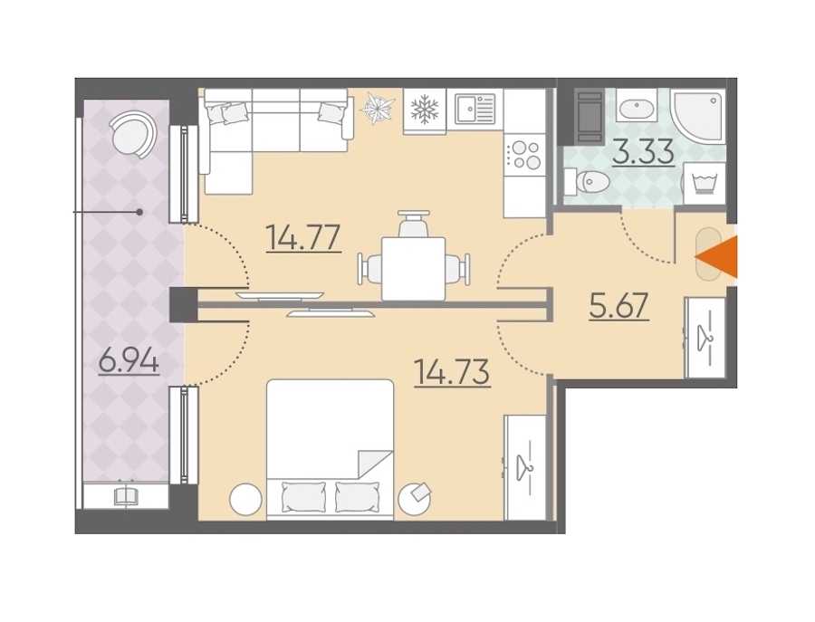 Однокомнатная квартира в : площадь 45.44 м2 , этаж: 10 – купить в Санкт-Петербурге