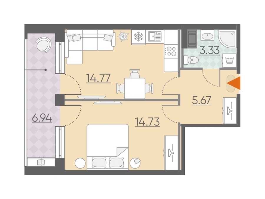 Однокомнатная квартира в : площадь 45.44 м2 , этаж: 8 – купить в Санкт-Петербурге