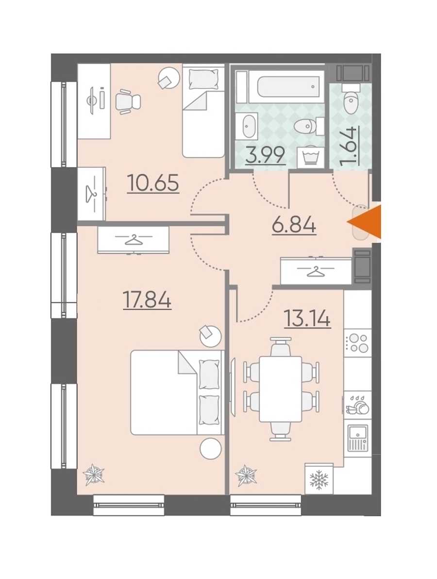 Двухкомнатная квартира в : площадь 54.1 м2 , этаж: 10 – купить в Санкт-Петербурге