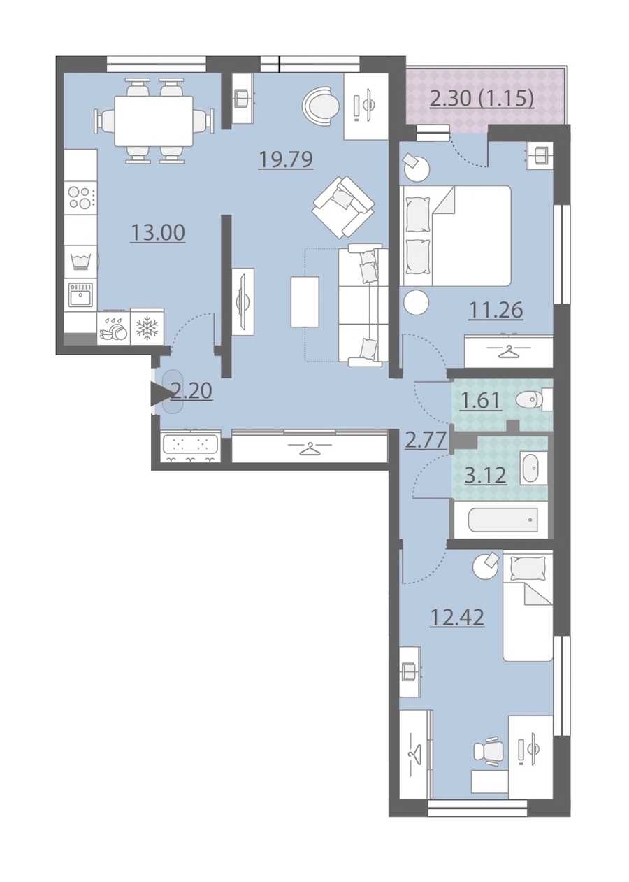 Трехкомнатная квартира в : площадь 67.32 м2 , этаж: 2 – купить в Санкт-Петербурге
