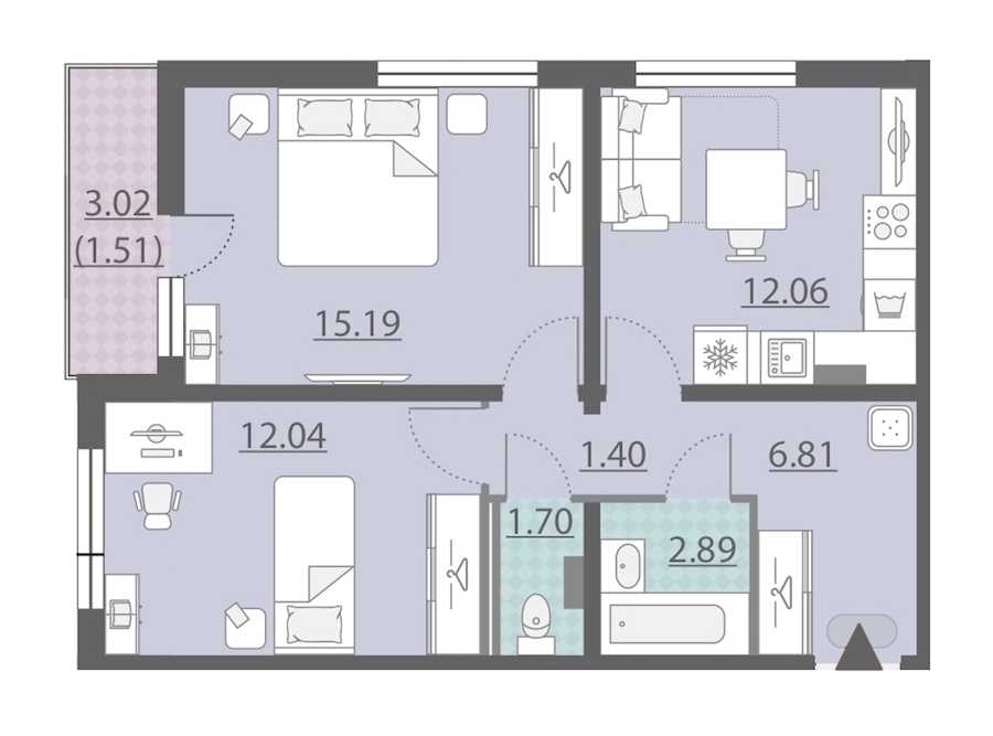 Двухкомнатная квартира в : площадь 53.6 м2 , этаж: 2 – купить в Санкт-Петербурге