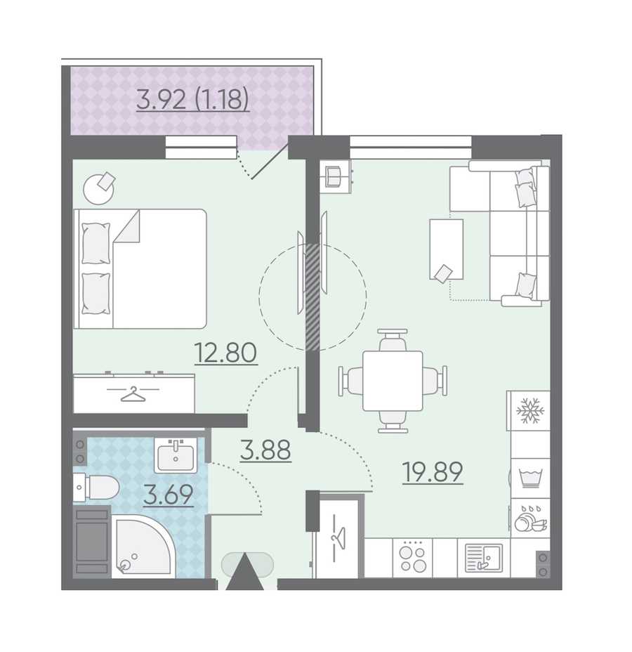 Однокомнатная квартира в : площадь 41.44 м2 , этаж: 5 – купить в Санкт-Петербурге