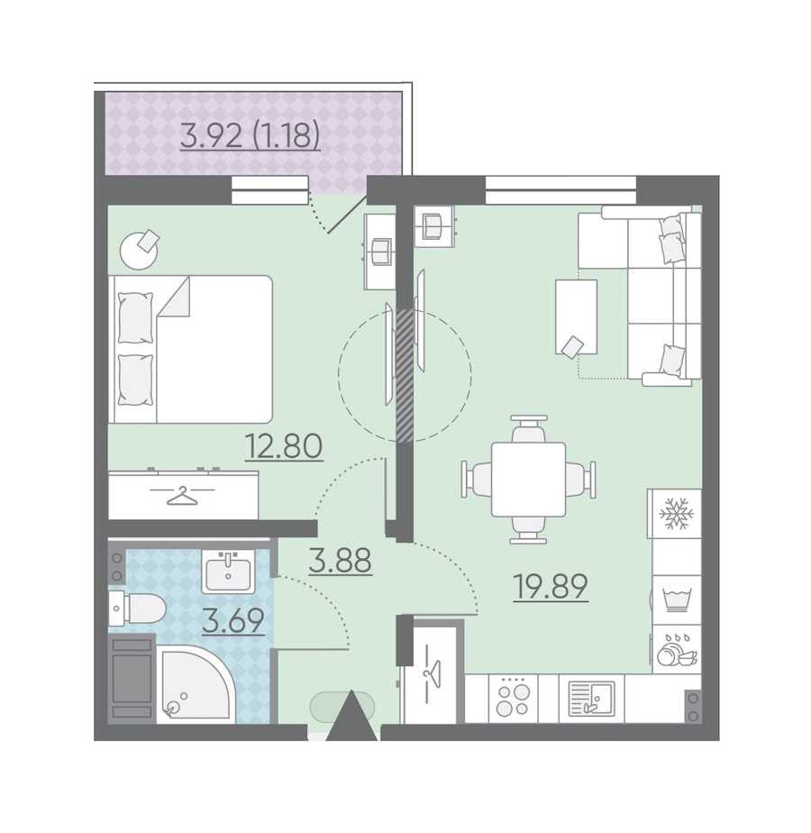 Однокомнатная квартира в : площадь 41.44 м2 , этаж: 3 – купить в Санкт-Петербурге