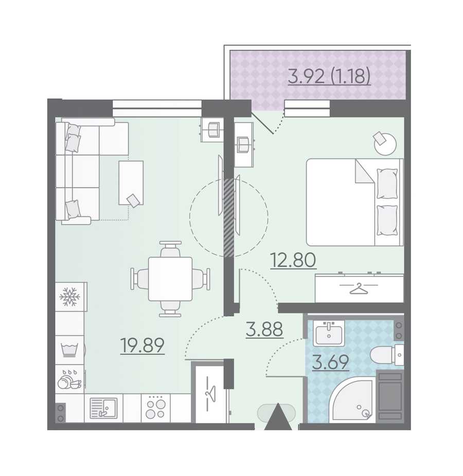 Однокомнатная квартира в : площадь 41.44 м2 , этаж: 3 – купить в Санкт-Петербурге
