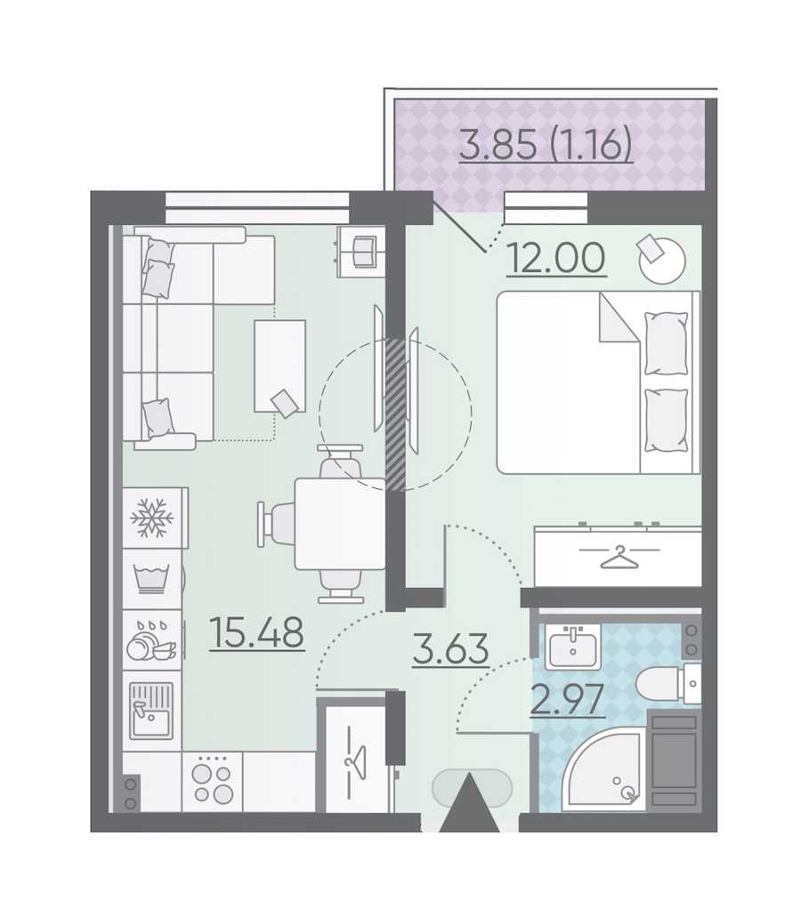 Однокомнатная квартира в : площадь 35.24 м2 , этаж: 11 – купить в Санкт-Петербурге