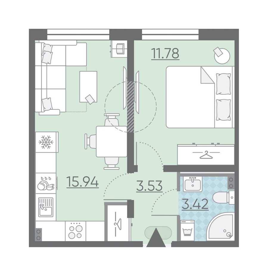 Однокомнатная квартира в : площадь 34.67 м2 , этаж: 1 – купить в Санкт-Петербурге
