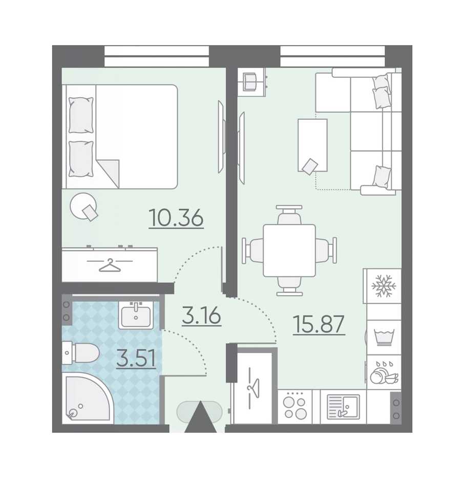 Однокомнатная квартира в : площадь 32.9 м2 , этаж: 1 – купить в Санкт-Петербурге