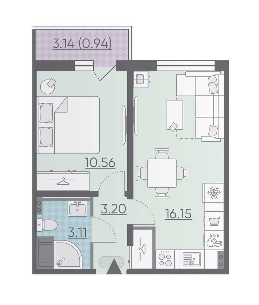 Однокомнатная квартира в : площадь 33.96 м2 , этаж: 3 - 4 – купить в Санкт-Петербурге