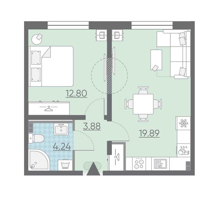 Однокомнатная квартира в : площадь 40.81 м2 , этаж: 2 – купить в Санкт-Петербурге