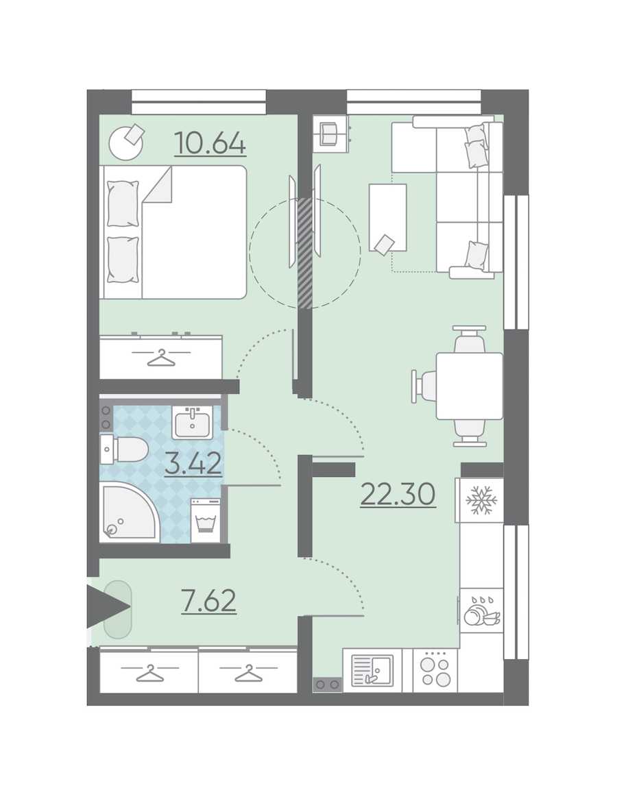 Однокомнатная квартира в : площадь 43.98 м2 , этаж: 1 – купить в Санкт-Петербурге