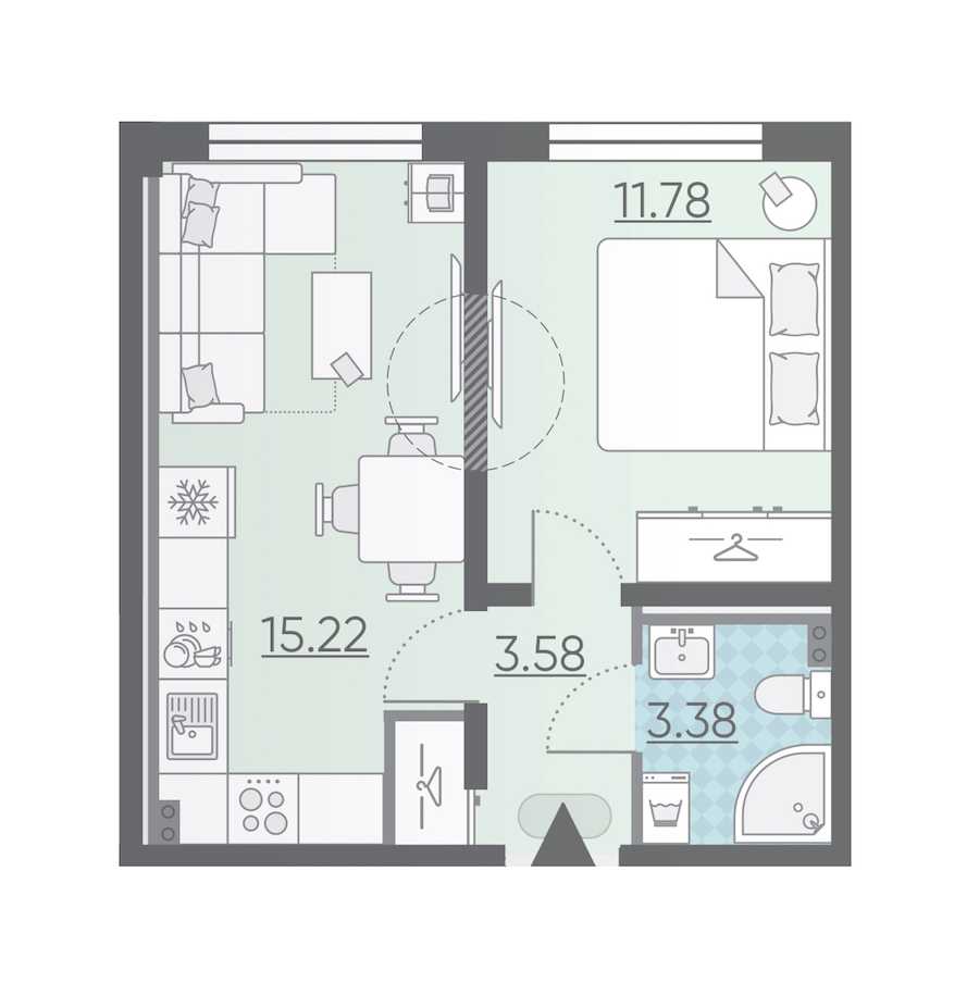 Однокомнатная квартира в : площадь 33.96 м2 , этаж: 1 – купить в Санкт-Петербурге