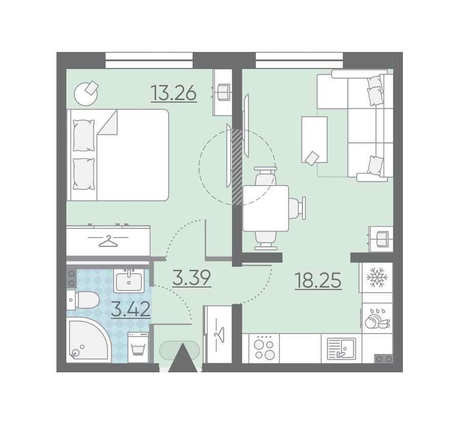 Однокомнатная квартира в : площадь 38.32 м2 , этаж: 1 – купить в Санкт-Петербурге