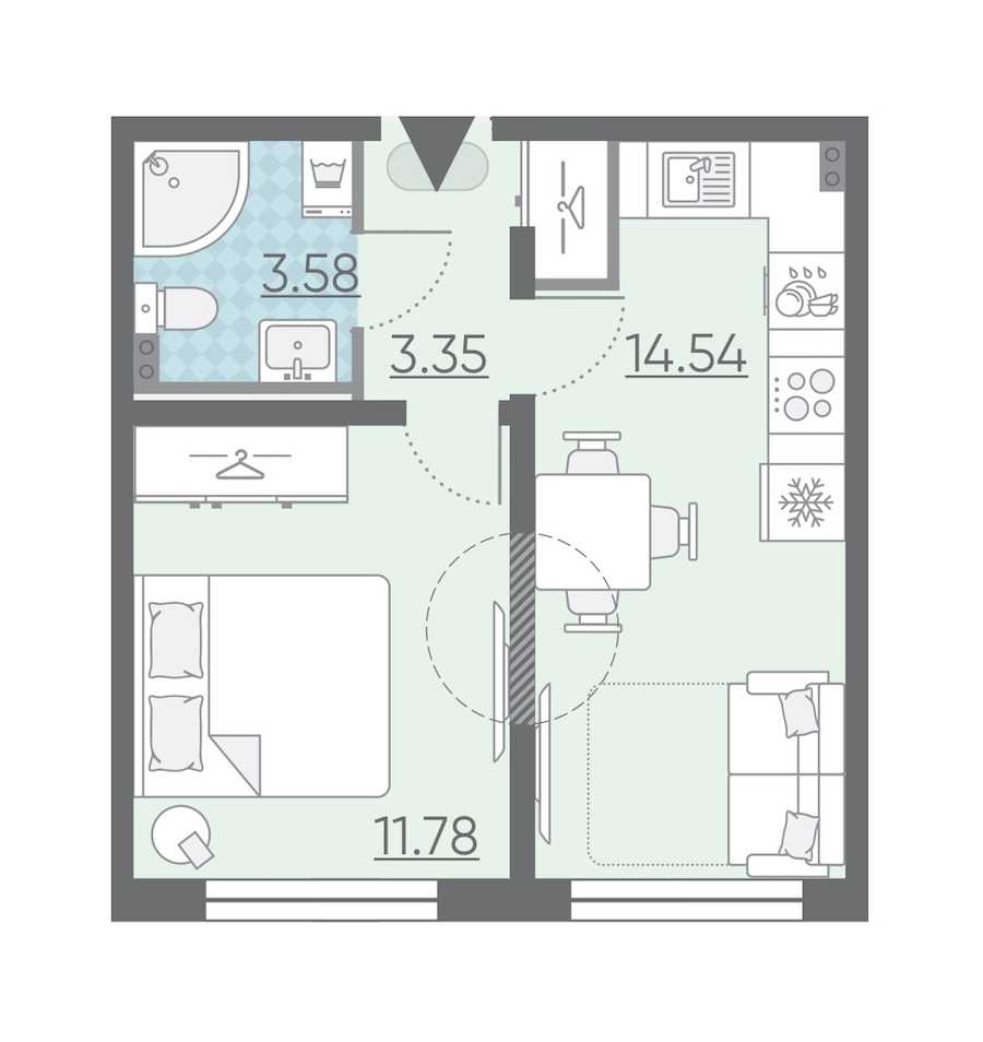 Однокомнатная квартира в : площадь 33.25 м2 , этаж: 1 – купить в Санкт-Петербурге