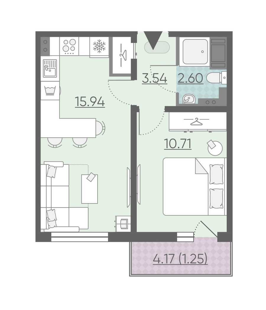 Однокомнатная квартира в : площадь 34.04 м2 , этаж: 3 - 5 – купить в Санкт-Петербурге