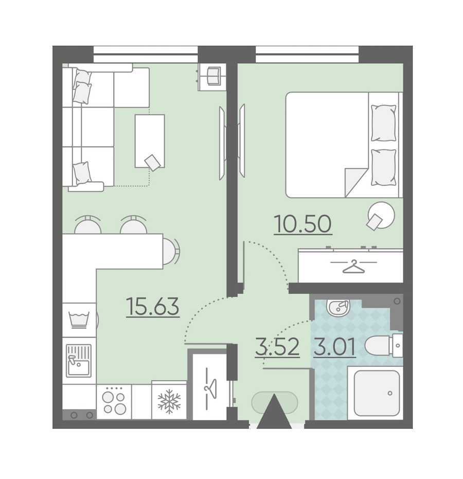 Однокомнатная квартира в : площадь 32.66 м2 , этаж: 1 – купить в Санкт-Петербурге