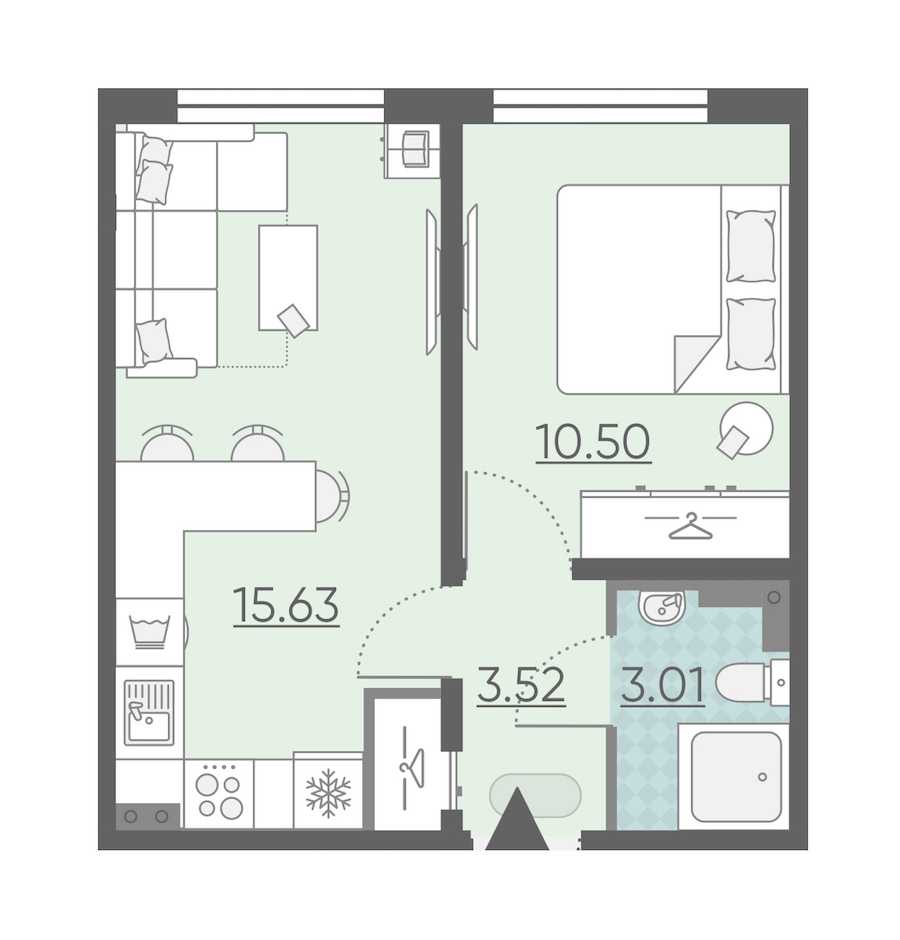 Однокомнатная квартира в : площадь 32.66 м2 , этаж: 1 – купить в Санкт-Петербурге
