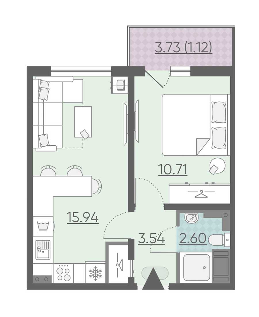 Однокомнатная квартира в : площадь 33.91 м2 , этаж: 2 – купить в Санкт-Петербурге
