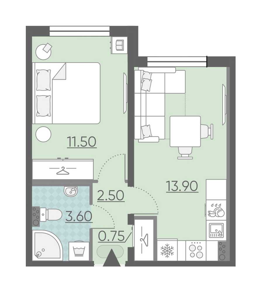 Однокомнатная квартира в : площадь 32.25 м2 , этаж: 1 – купить в Санкт-Петербурге