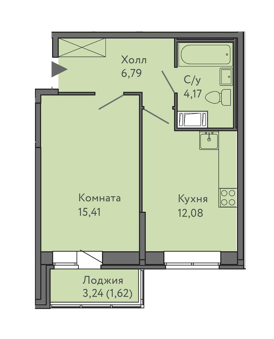 Однокомнатная квартира в : площадь 40.07 м2 , этаж: 2 – купить в Санкт-Петербурге