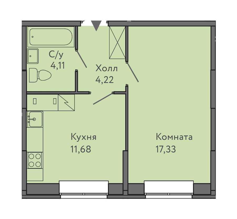 Однокомнатная квартира в СПб Реновация: площадь 37.34 м2 , этаж: 1 – купить в Санкт-Петербурге