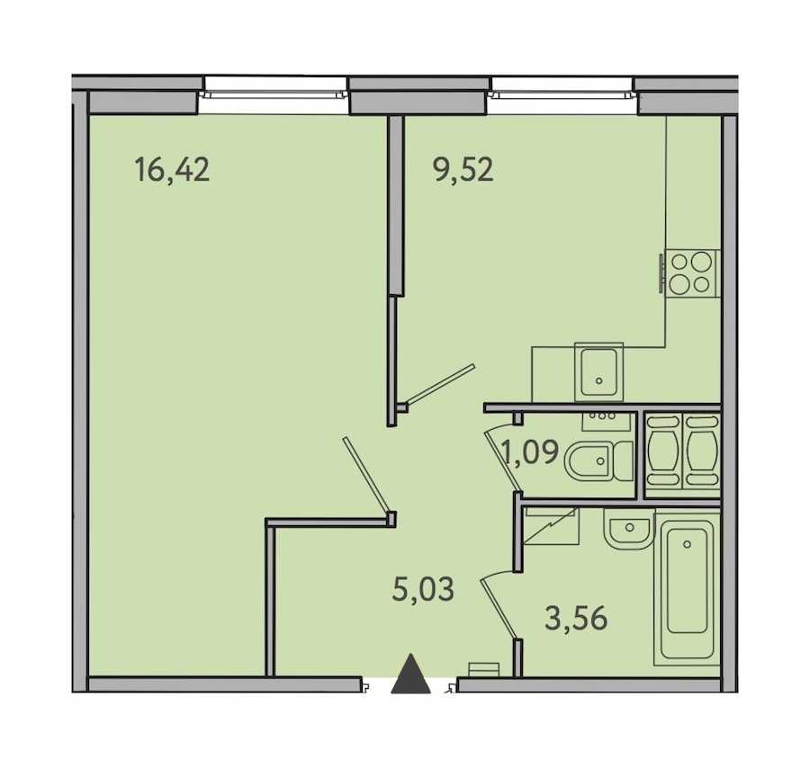 Однокомнатная квартира в : площадь 35.62 м2 , этаж: 2 – купить в Санкт-Петербурге