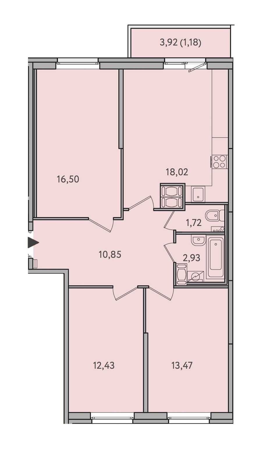 Трехкомнатная квартира в : площадь 77.1 м2 , этаж: 6 - 10 – купить в Санкт-Петербурге