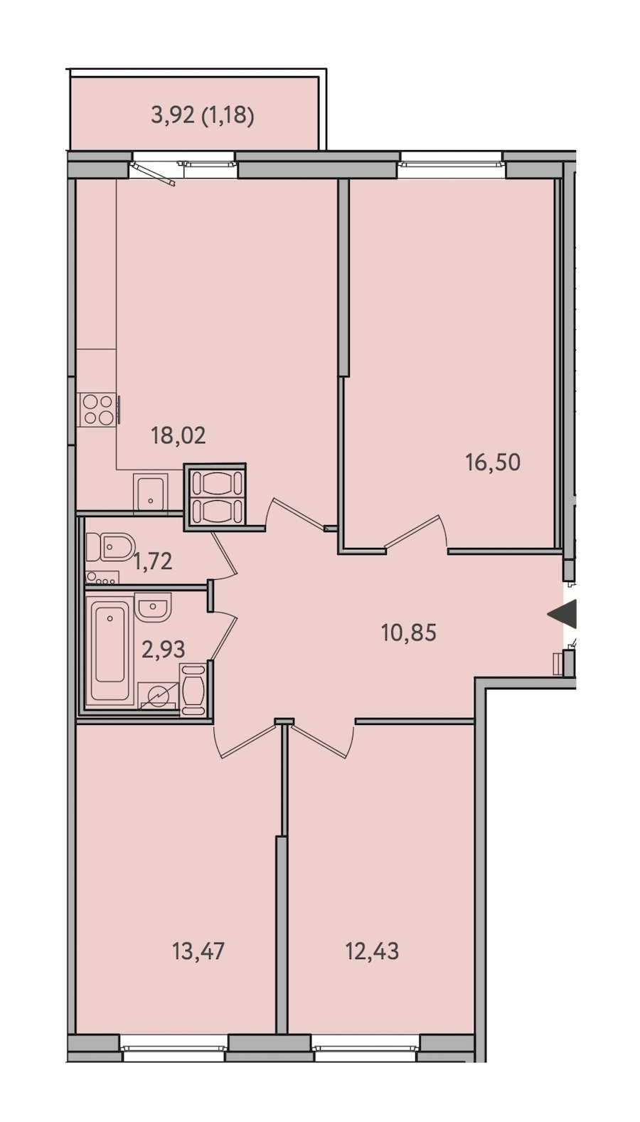 Трехкомнатная квартира в : площадь 77.1 м2 , этаж: 3 – купить в Санкт-Петербурге