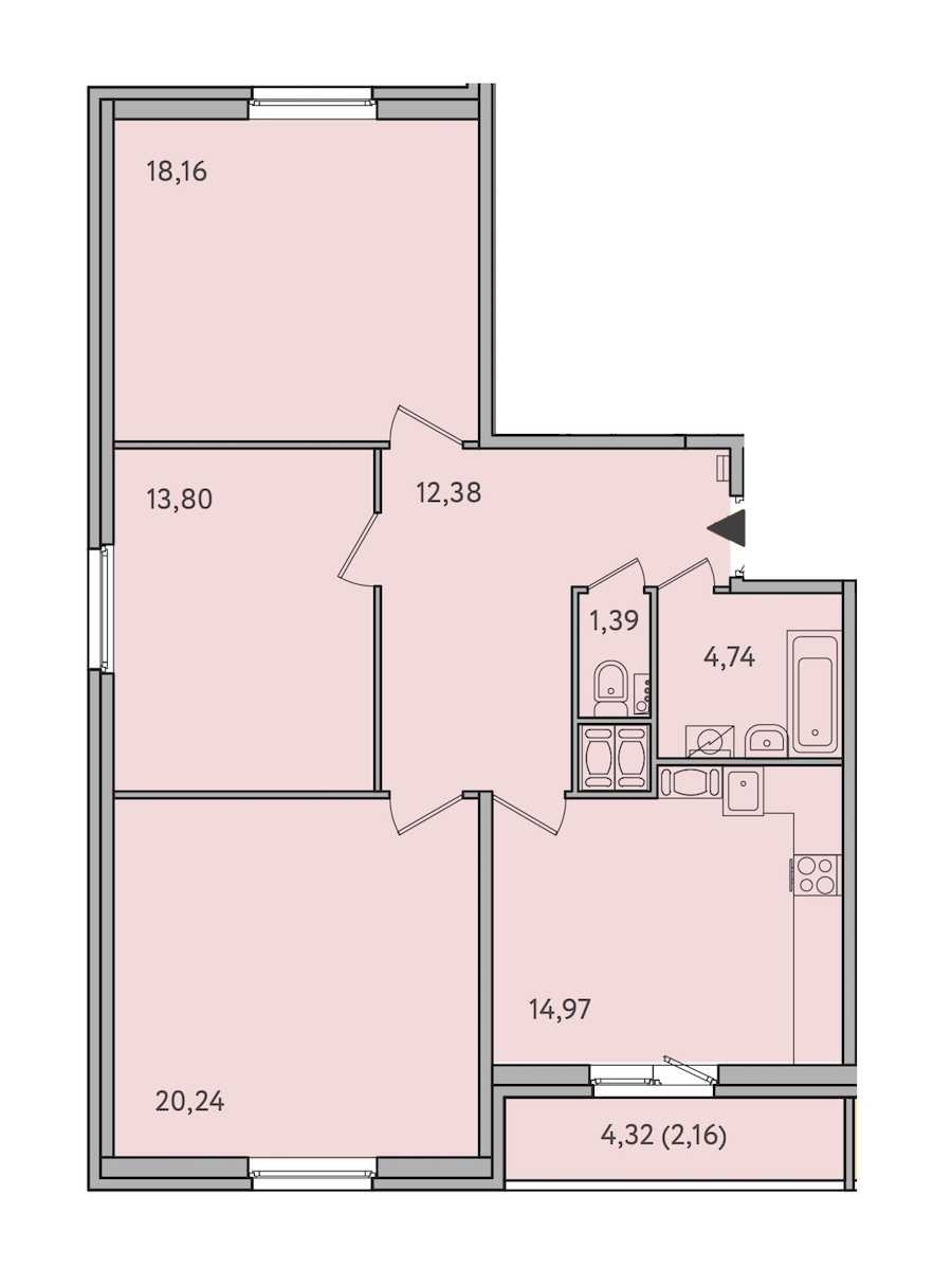 Трехкомнатная квартира в : площадь 87.84 м2 , этаж: 2 – купить в Санкт-Петербурге