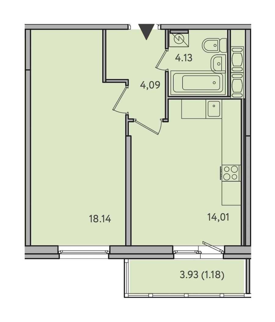 Однокомнатная квартира в : площадь 41.55 м2 , этаж: 3 – купить в Санкт-Петербурге