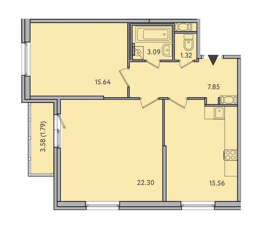 Двухкомнатная квартира в : площадь 67.55 м2 , этаж: 3 – купить в Санкт-Петербурге