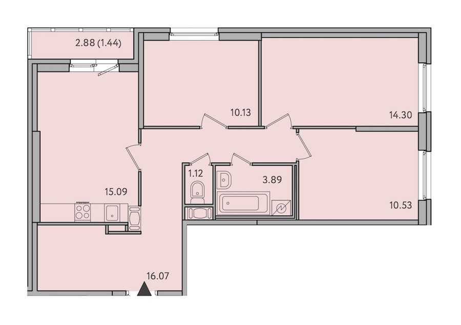 Трехкомнатная квартира в : площадь 72.57 м2 , этаж: 3 – купить в Санкт-Петербурге