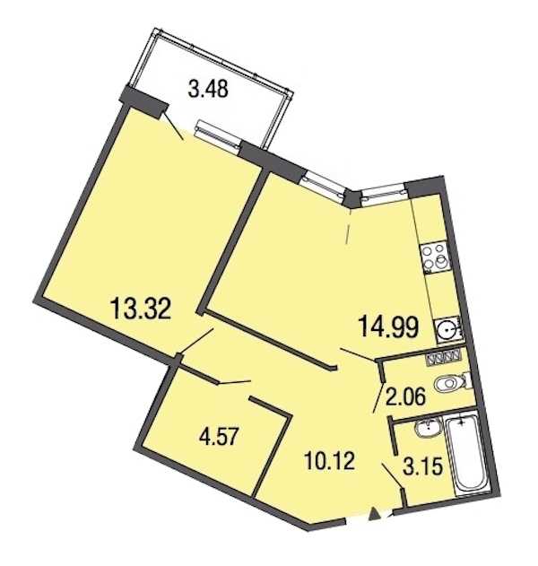 Однокомнатная квартира в : площадь 48.4 м2 , этаж: 3 – купить в Санкт-Петербурге