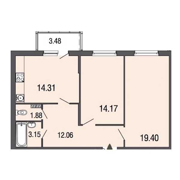 Двухкомнатная квартира в : площадь 65.1 м2 , этаж: 2 – купить в Санкт-Петербурге
