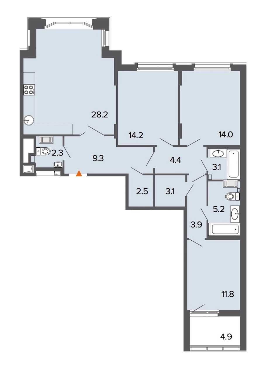 Трехкомнатная квартира в : площадь 102.1 м2 , этаж: 4 – купить в Санкт-Петербурге