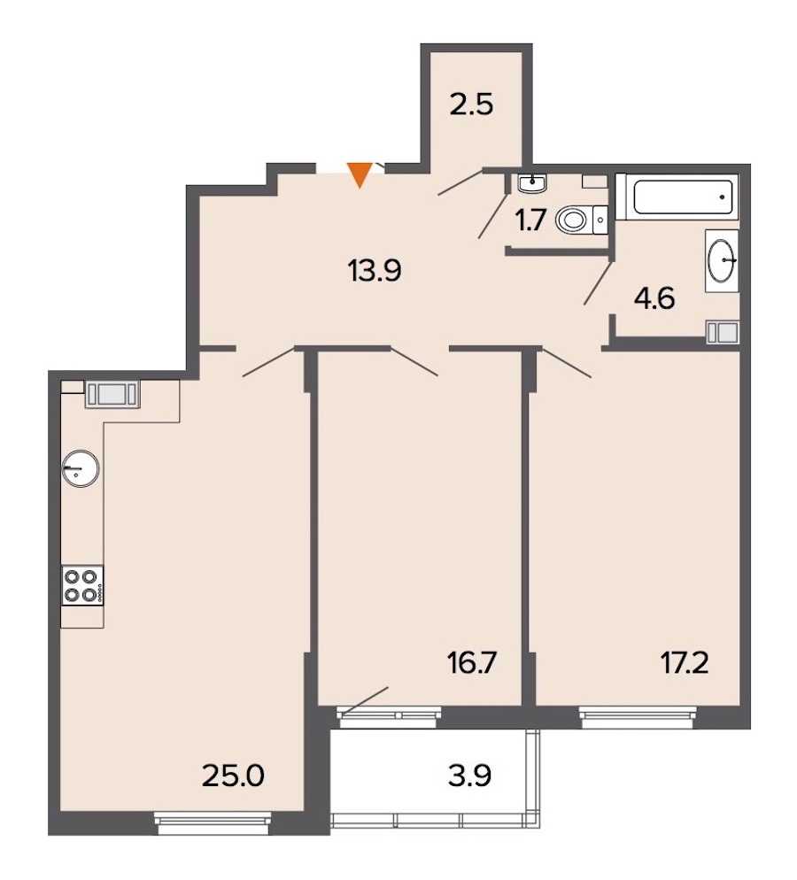 Двухкомнатная квартира в : площадь 81.6 м2 , этаж: 5 – купить в Санкт-Петербурге