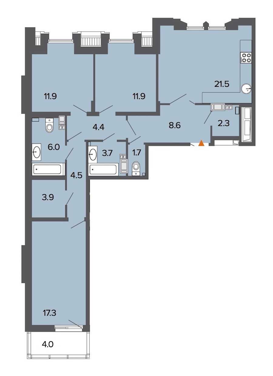 Трехкомнатная квартира в : площадь 97.7 м2 , этаж: 8 – купить в Санкт-Петербурге
