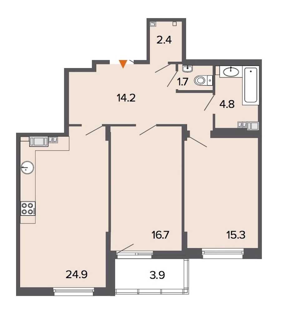 Двухкомнатная квартира в : площадь 79.9 м2 , этаж: 8 – купить в Санкт-Петербурге