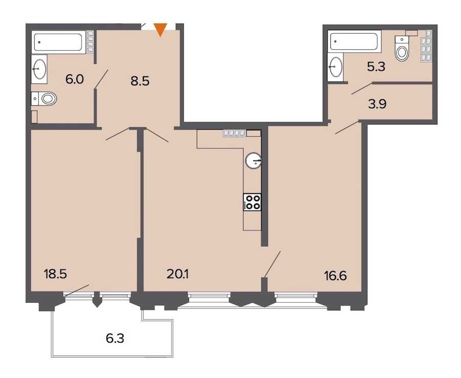 Двухкомнатная квартира в : площадь 78.8 м2 , этаж: 6 – купить в Санкт-Петербурге