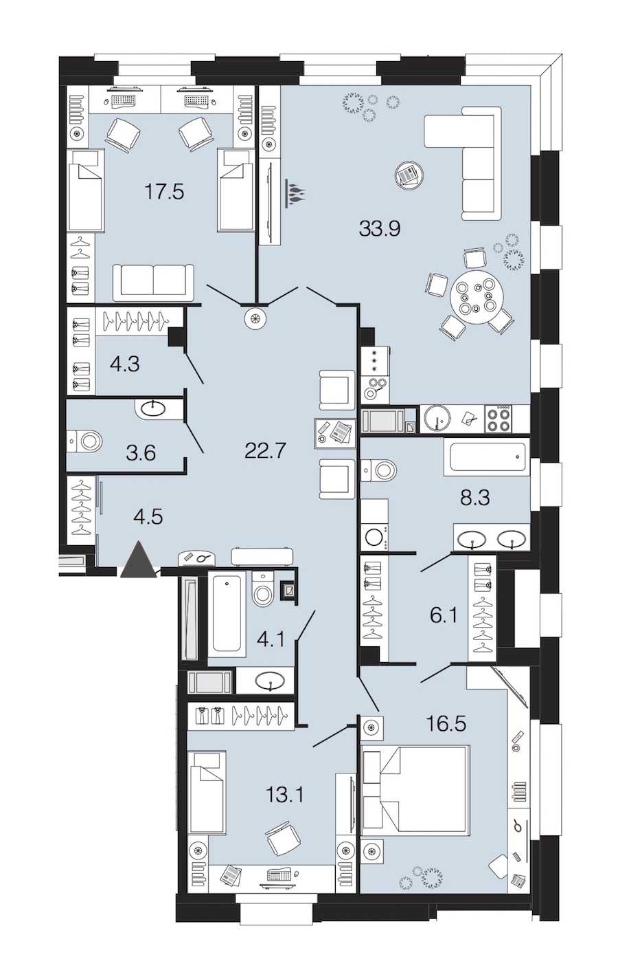 Трехкомнатная квартира в : площадь 134.6 м2 , этаж: 2 – купить в Санкт-Петербурге