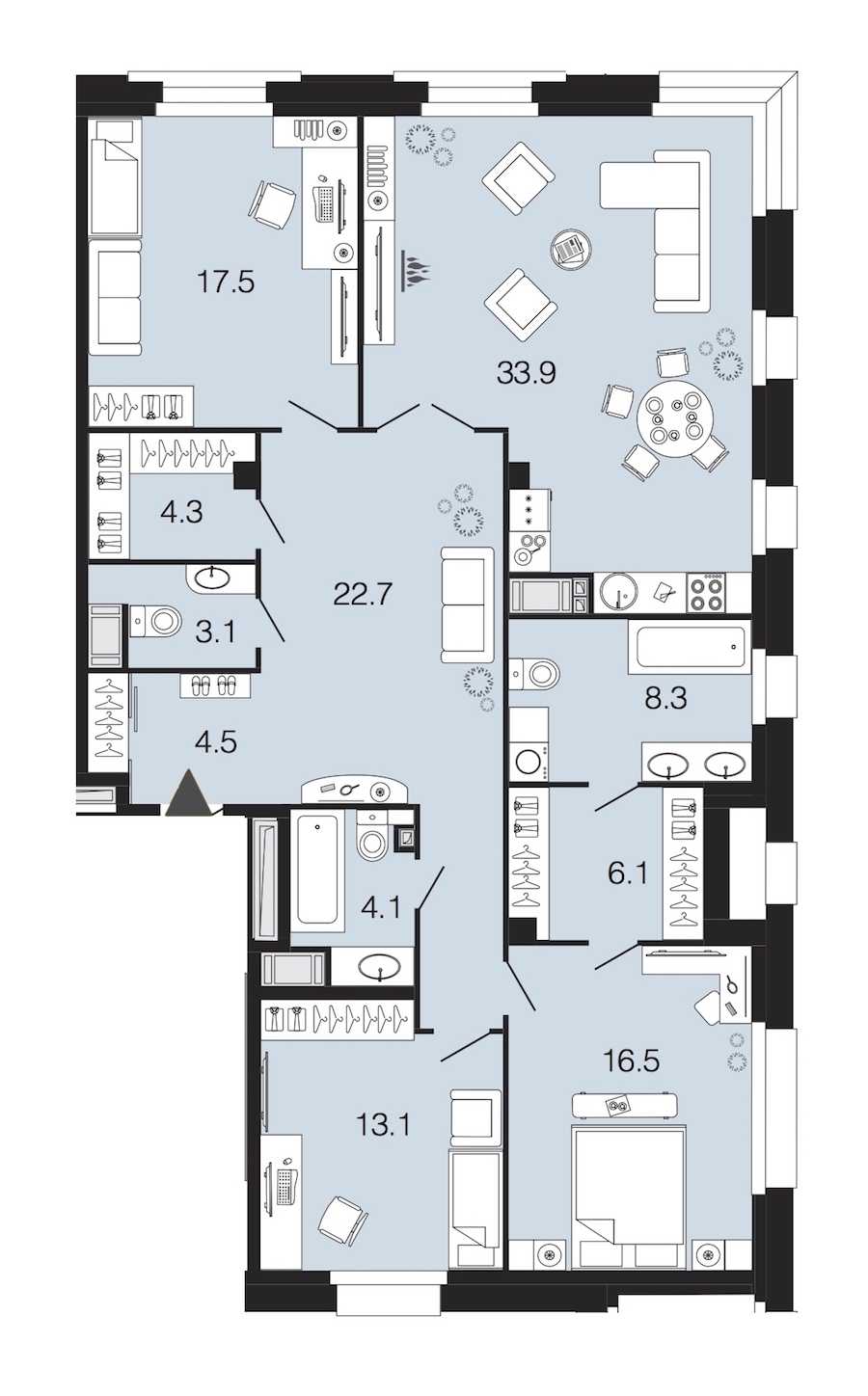 Трехкомнатная квартира в : площадь 134.1 м2 , этаж: 3 – купить в Санкт-Петербурге