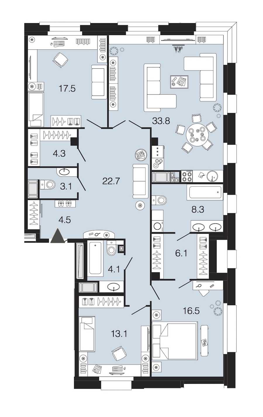 Трехкомнатная квартира в : площадь 134 м2 , этаж: 4 – купить в Санкт-Петербурге