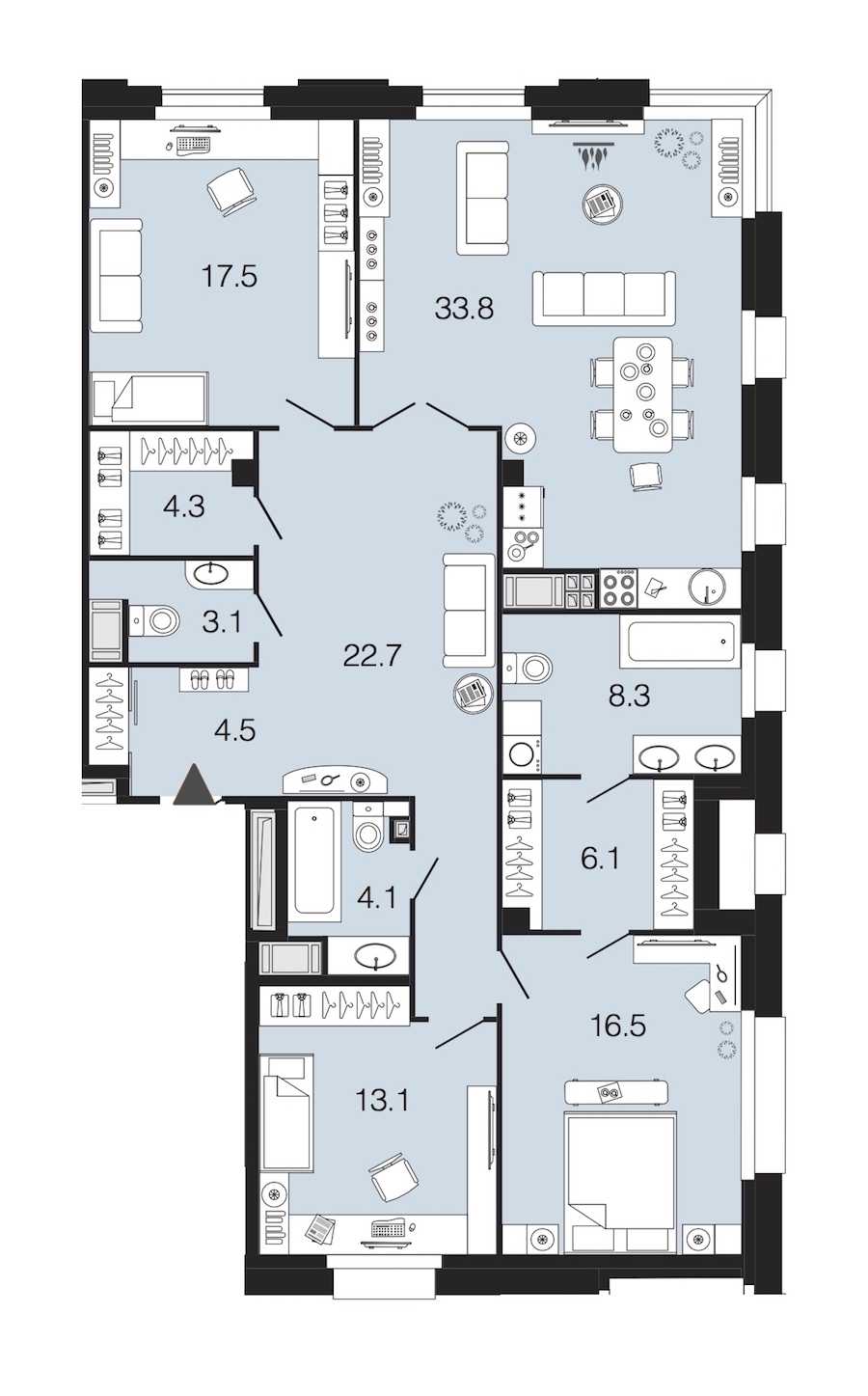 Трехкомнатная квартира в : площадь 134 м2 , этаж: 5 – купить в Санкт-Петербурге