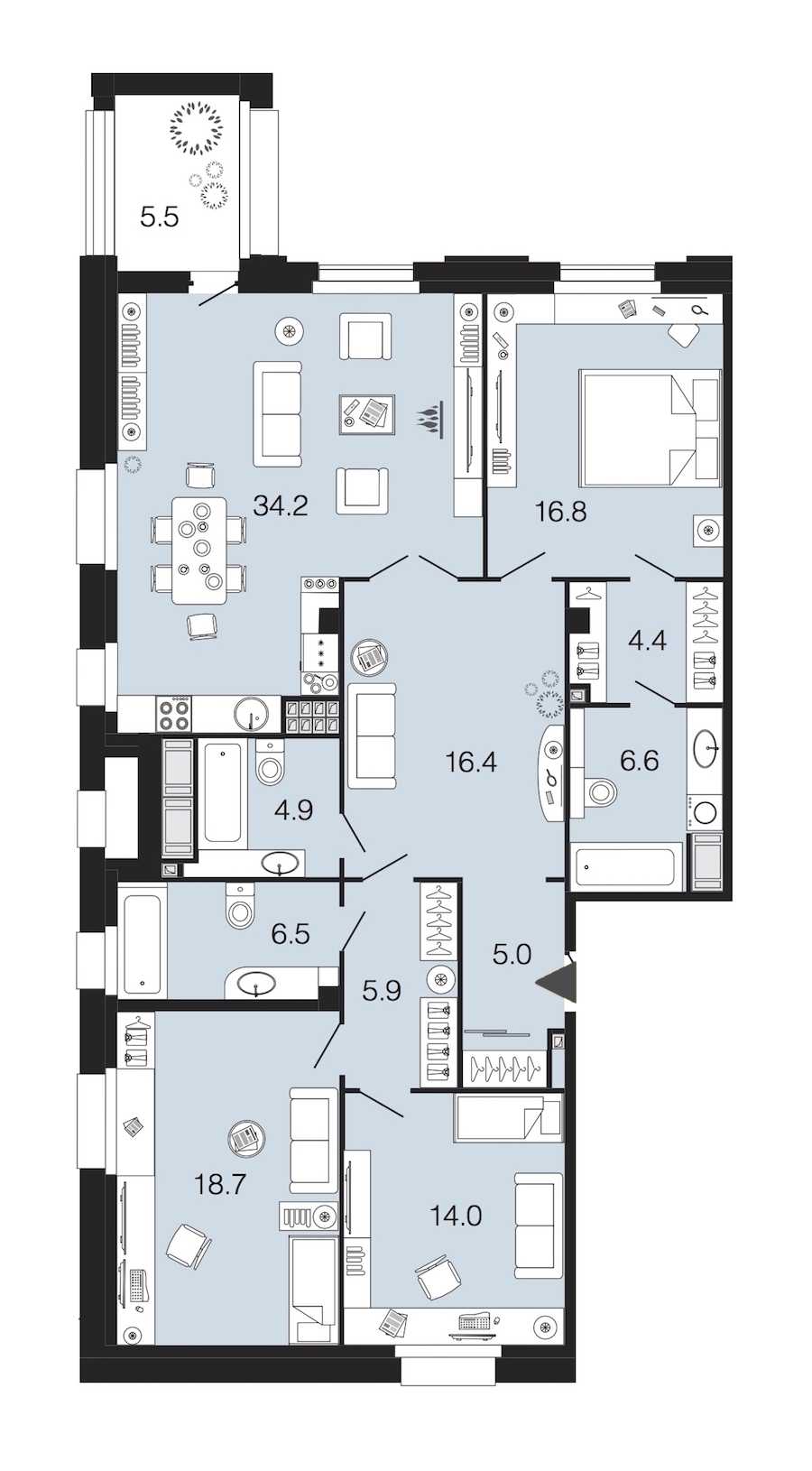 Трехкомнатная квартира в : площадь 133.4 м2 , этаж: 7 – купить в Санкт-Петербурге